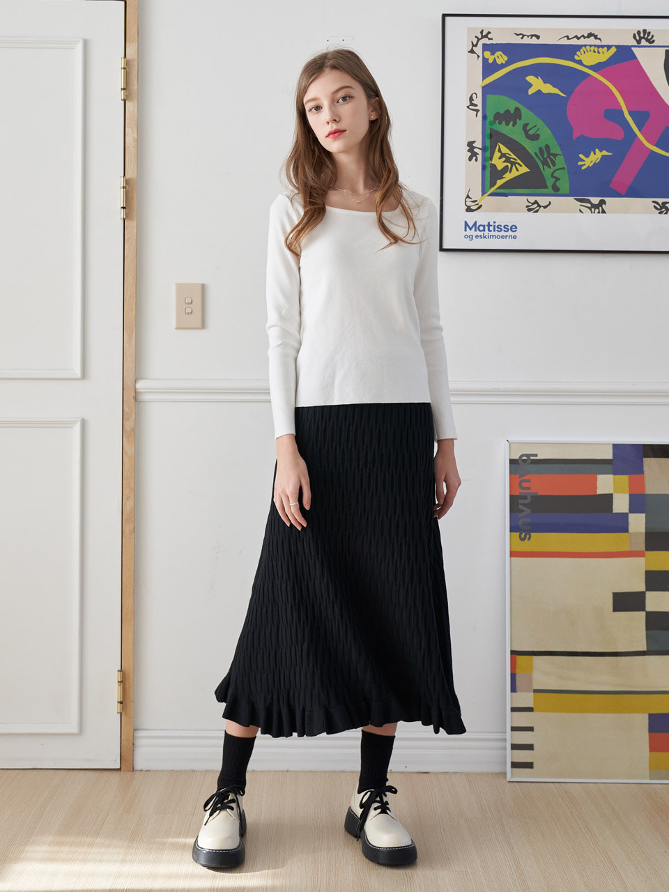 Grave frill flare Knit Skirt (2color)